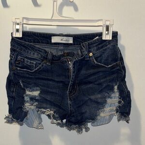 KanCan Women's Dark Blue Distressed Jean Shorts